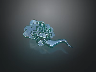Artistic Green Jade Jewelry Piece With Swirled Cloud Pattern Curved Design 3d model