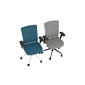 Modern Office Table and Chair Set With Blue Fabric Chair White Base And Black Armrests
