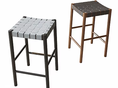 Modern Bar Stools With Woven Seats And Black Brown Metal Frames 3d model