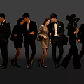 Stylish Group of People in Formal Attire Walking Elegantly Together