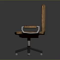 Vintage Brown Leather Office Chair With Swivel Metal Base And Padded Armrests
