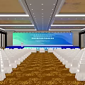 Conference Room With Large Screen Stage White Chairs For Medical Device Expo Academic Conference