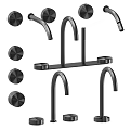Black Shower Head System with Handheld Sprayer Control Knobs and Metal Hoses 3d model