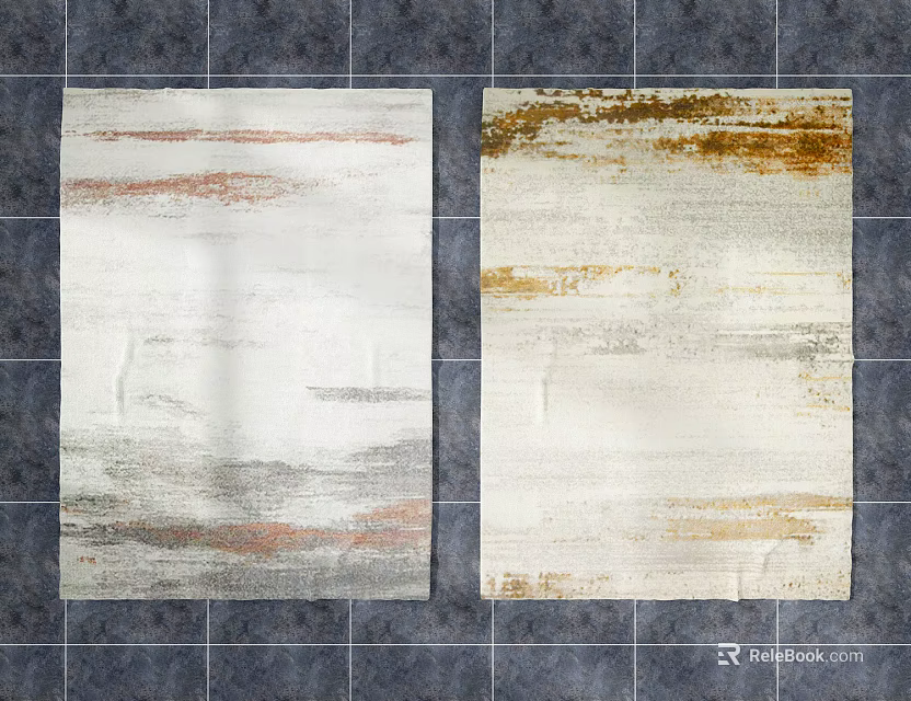 Square Rug With Artistic Brushstroke Texture In White Gray And Gold Tones 3d model 