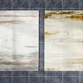 Square Rug With Artistic Brushstroke Texture In White Gray And Gold Tones
