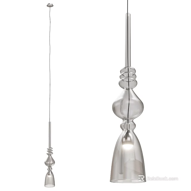 Two Modern Glass Pendant Lights With Curved Metal Stems And Spherical Shades Design 3d model 