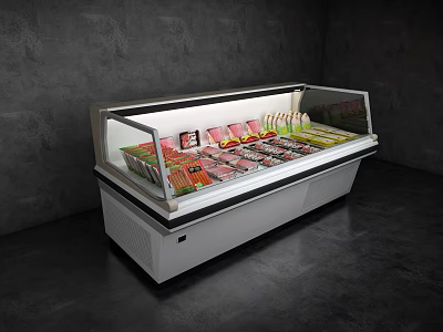 Commercial Refrigerator Freezer Open Display Case With Glass Door And Packaged Food Items 3d model