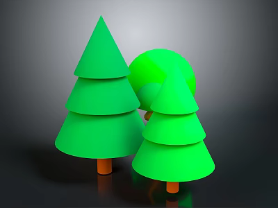 Green Layered Tree Shaped Plants With Orange Trunks In Stylized Design 3d model