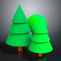 Green Layered Tree Shaped Plants With Orange Trunks In Stylized Design 3d model
