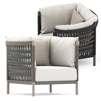 Stylish Woven Lounge Chair With Soft Cushions And Neutral Tones Design 3d model
