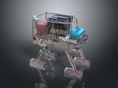 Mechanical Robot Character With Metal Structure Cage Equipment Platform And Legs 3d model