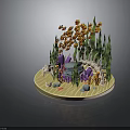 3D Undersea Diorama With Orange Fish Small Creatures Green Seaweed Purple Coral And White Skeleton