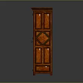 Traditional Wooden Carved Cabinet With Double Doors And Decorative Lattice Patterns In Dark Brown Tone