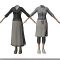Woman Showcasing Different Outfits With Tops Skirts Pants Belts Aprons And Shoes