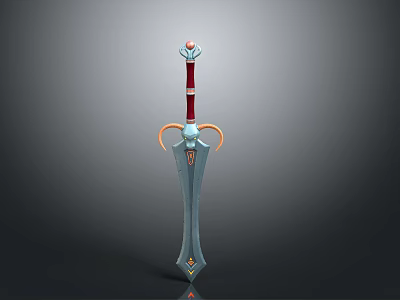 Fantasy Sword 3D Model With Red Hilt Orange Guard And Gemstone Decoration 3d model
