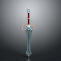 Fantasy Sword 3D Model With Red Hilt Orange Guard And Gemstone Decoration