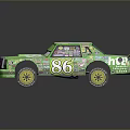 Green Race Car With Number 86 And Decorative Sponsor Logos