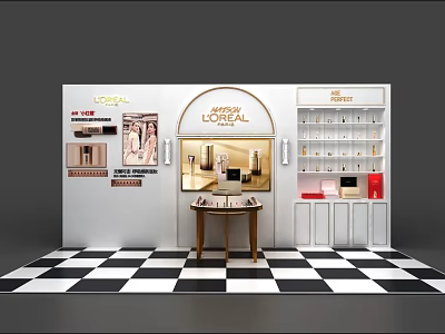Organized Cosmetics Display Shelves With L'OREAL Skincare Products And White Design 3d model