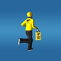 Man In Yellow Uniform And Cap Running While Carrying A Box