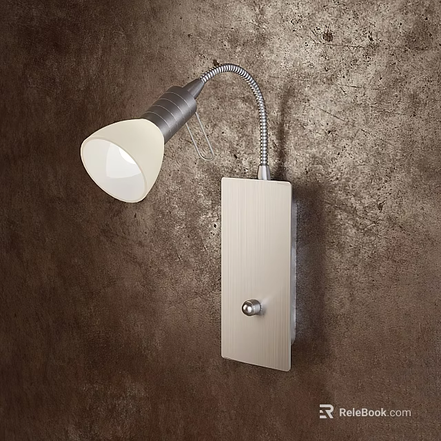 Modern Wall Lamp With White Lampshade And Flexible Metal Arm On Textured Wall 3d model 