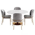 Elegant Modern Dining Table Set With Marble Top Gray Fabric Chairs And Brass Legs