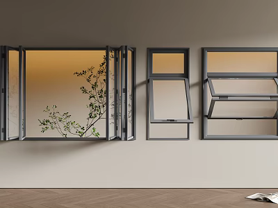 Modern Window Styles with Open Frame Green Plant and Interior Design Elements 3d model
