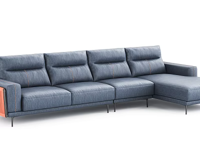 Modern L shaped Sectional Sofa with Gray Fabric Cushions Orange Armrests and Metal Legs 3d model