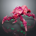 Pink Mechanical Creature With Intricate Metallic Structure Multiple Legs And Green Glowing Lights