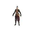 Woman In Decorative Armor With Sword And Unique Hairstyle Standing In Traditional Outfit