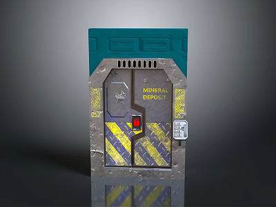 Industrial Metal Door For Mineral Deposit With Warning Stripes And Control Panel 3d model