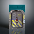 Industrial Metal Door For Mineral Deposit With Warning Stripes And Control Panel