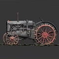 Vintage Tractor Model With Large Red Spiked Wheels Metal Body And Grass Base