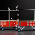 Red Metal Frame Utility Carts With White Grid Windows Wheels And Ladder 3d model