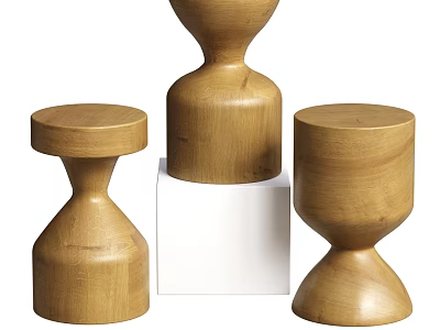 Modern Wooden Decorative Ornament Set With Three Sculptures And White Base 3d model