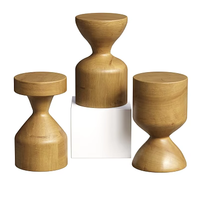 Modern Wooden Decorative Ornament Set With Three Sculptures And White Base 3d model