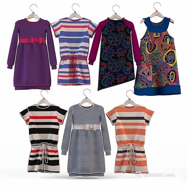 Colorful Kids Clothing With Stylish Dresses Striped Tops Floral Patterns And Trendy Designs 3d model 