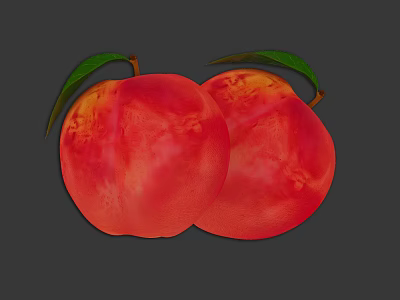 Fresh Ripe Red Peaches with Green Leaves on Gray Background 3d model