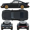Black Two Door Sports Car With Gold Rims UK License Plate And Rear Spoiler