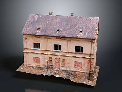 Old Two Story Building With Dilapidated Exterior Dark Roof And Peeling Walls 3d model