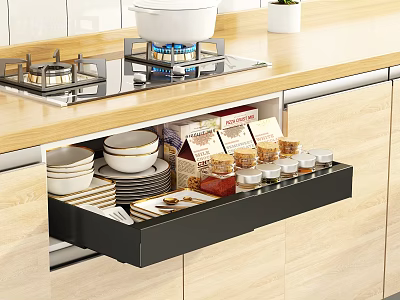 Pull Out Kitchen Drawer Storage Shelf Organizing Dishes Spice Jars And Utensils 3d model