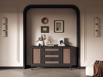 Luxury Entryway Side Cabinet with Wooden Doors and Decorative Vase Photo Frames 3d model