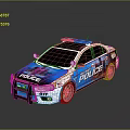 Blue and White Police Patrol Car With Flashing Lights And POLICE Decals