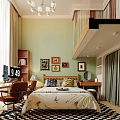 Modern Fresh Green Loft Living Dining Room With Cozy Wooden Furniture And Exquisite Wall Decorations