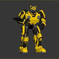 Yellow Sci Fi Robot Character With Blue Eyes And Mechanical Design Standing Pose