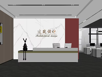 Modern Architectural Design Front Reception Desk With Marble Wall And Office Interior 3d model