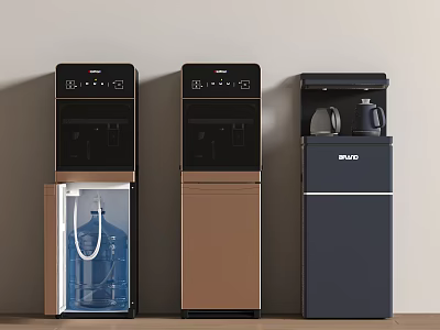 Modern Vertical Household Water Dispensers with Black Brown and Navy Blue Finishes 3d model