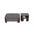 Modern Coffee Table With Octagonal Black Marble Top And Wooden Frame Design