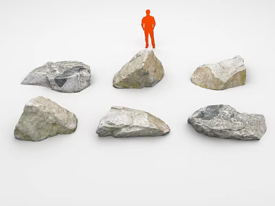 Natural Stone Materials of Various Shapes with Human Figure for Size Reference 3d model