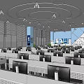 School Computer Classroom With Blue Walls Circular White Ceiling Designs And Neatly Arranged Computers For Student Learning 3d model