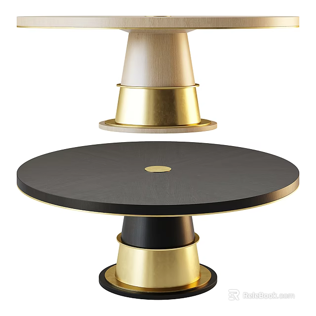 Elegant Modern Round Dining Table With Black Tabletop And Gold Metal Base 3d model
